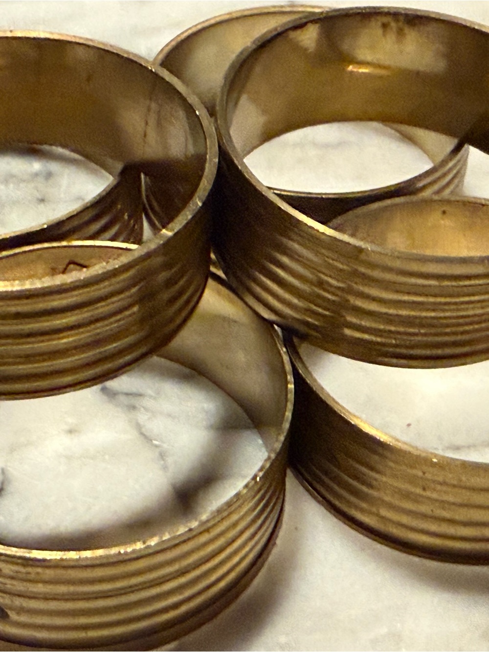 Brass Ribbed Napkin Rings - Gold Set - Picture 3 of 10
